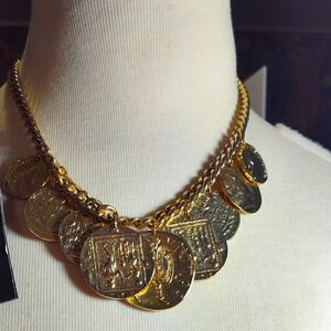 Check Fashion Jewelry Gold Medallion Necklace